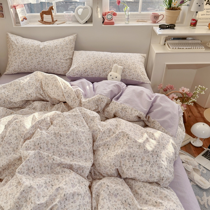 91家纺网 家纺一手货源 找家纺 捌月 2026新款奶油风全棉印花四件套 小朵朵