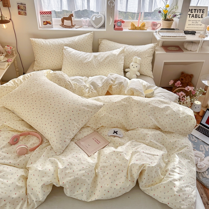 91家纺网 家纺一手货源 找家纺 捌月 2026新款奶油风全棉印花四件套 花屿