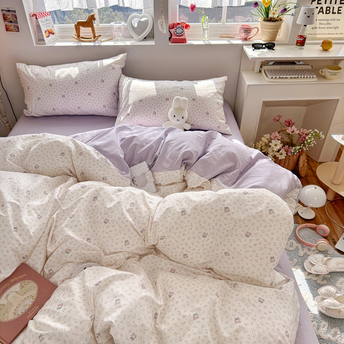 91家纺网 家纺一手货源 找家纺 捌月 2026新款奶油风全棉印花四件套 甜蜜