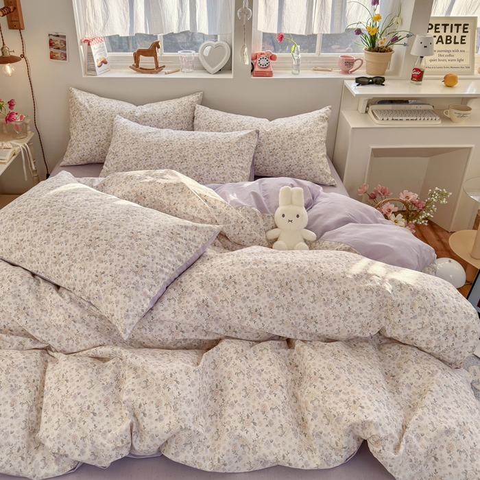 91家纺网 家纺一手货源 找家纺 捌月 2026新款奶油风全棉印花四件套 小朵朵