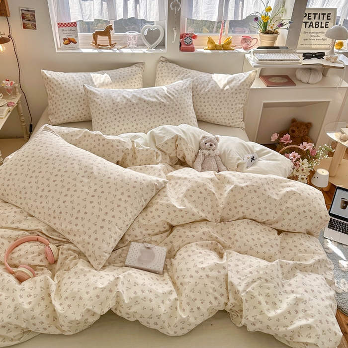 91家纺网 家纺一手货源 找家纺 捌月 2026新款奶油风全棉印花四件套 奶芙