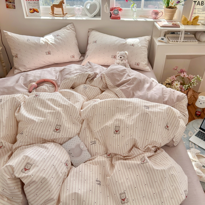 91家纺网 家纺一手货源 找家纺 捌月 2026新款奶油风全棉印花四件套 幸运狗