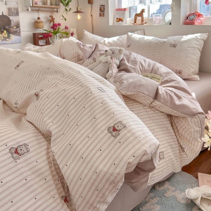 91家纺网 家纺一手货源 找家纺 捌月 2026新款奶油风全棉印花四件套 幸运狗