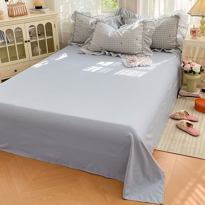 91家纺网 家纺一手货源 找家纺 优尚佳生活馆 2026新款A类仿棉水洗法式工艺花边四件套 格纹河畔