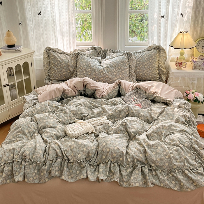 91家纺网 家纺一手货源 找家纺 优尚佳生活馆 2026新款A类仿棉水洗法式工艺花边四件套 花海