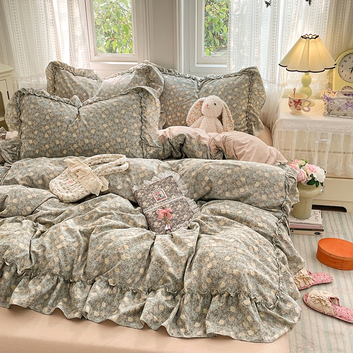 91家纺网 家纺一手货源 找家纺 优尚佳生活馆 2026新款A类仿棉水洗法式工艺花边四件套 花海