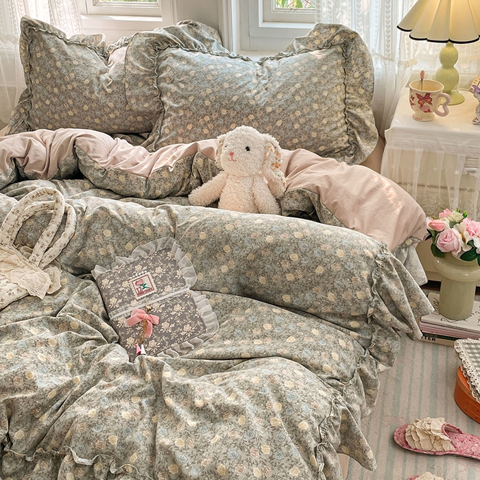 91家纺网 家纺一手货源 找家纺 优尚佳生活馆 2026新款A类仿棉水洗法式工艺花边四件套 花海