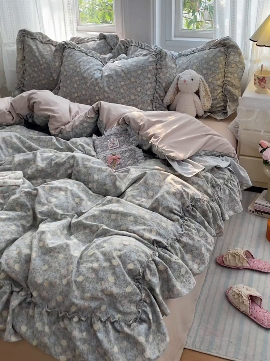 91家纺网 家纺一手货源 找家纺 优尚佳生活馆 2026新款A类仿棉水洗法式工艺花边四件套 花海