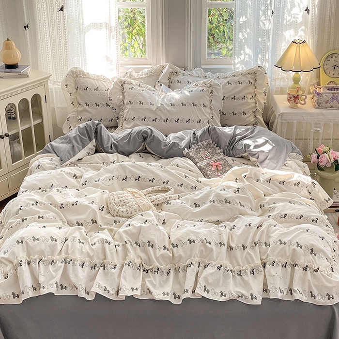 91家纺网 家纺一手货源 找家纺 优尚佳生活馆 2026新款A类仿棉水洗法式工艺花边四件套 金马转运