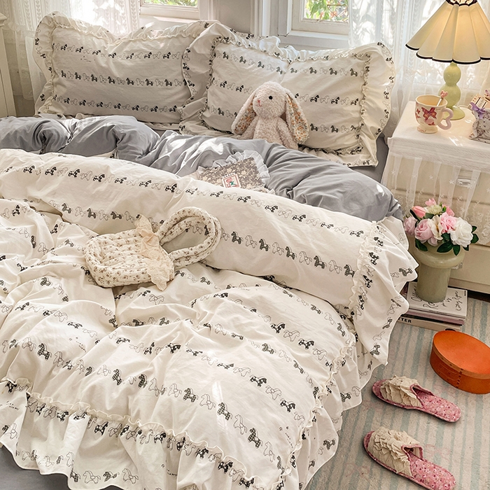 91家纺网 家纺一手货源 找家纺 优尚佳生活馆 2026新款A类仿棉水洗法式工艺花边四件套 金马转运