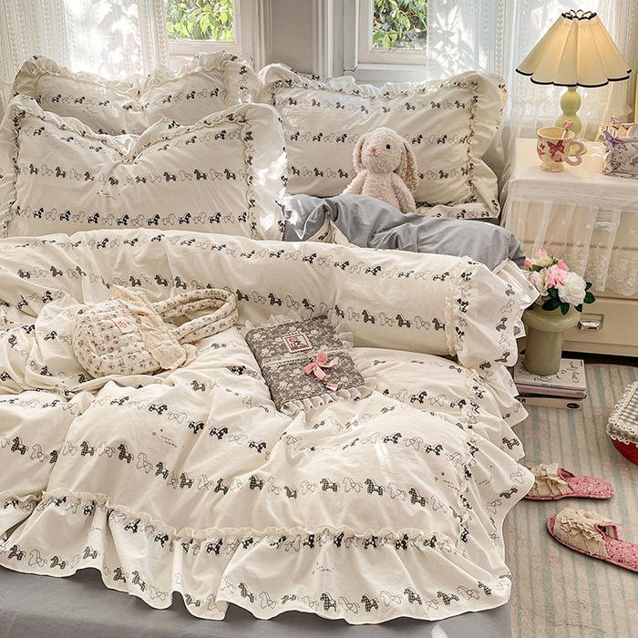 91家纺网 家纺一手货源 找家纺 优尚佳生活馆 2026新款A类仿棉水洗法式工艺花边四件套 金马转运