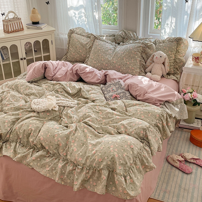 优尚佳生活馆 2026新款A类仿棉水洗法式工艺花边四件套 曼塔蔷薇