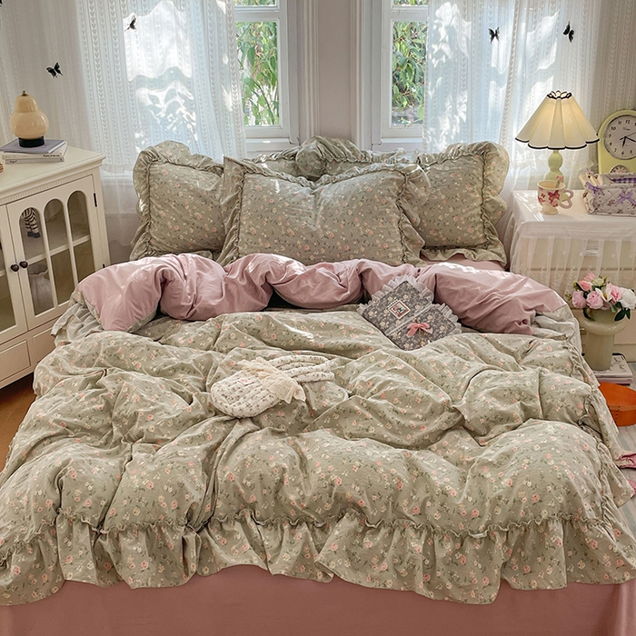 91家纺网 家纺一手货源 找家纺 优尚佳生活馆 2026新款A类仿棉水洗法式工艺花边四件套 曼塔蔷薇