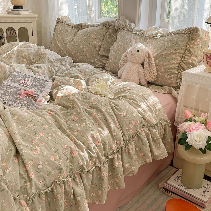 91家纺网 家纺一手货源 找家纺 优尚佳生活馆 2026新款A类仿棉水洗法式工艺花边四件套 曼塔蔷薇