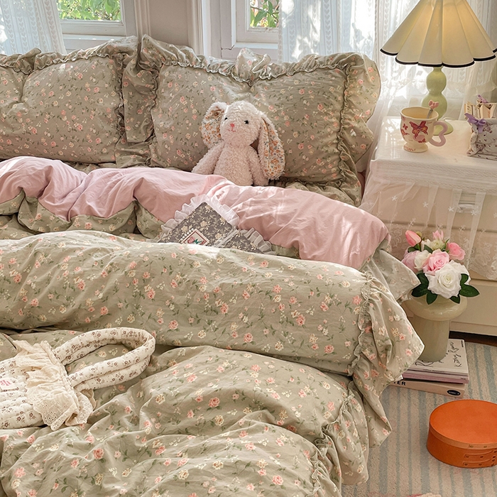 91家纺网 家纺一手货源 找家纺 优尚佳生活馆 2026新款A类仿棉水洗法式工艺花边四件套 曼塔蔷薇