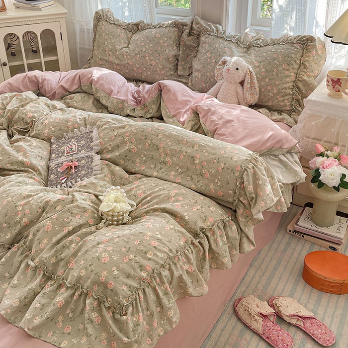 91家纺网 家纺一手货源 找家纺 优尚佳生活馆 2026新款A类仿棉水洗法式工艺花边四件套 曼塔蔷薇