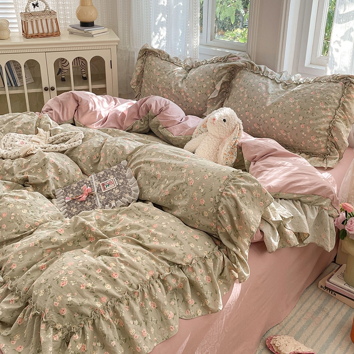 91家纺网 家纺一手货源 找家纺 优尚佳生活馆 2026新款A类仿棉水洗法式工艺花边四件套 曼塔蔷薇