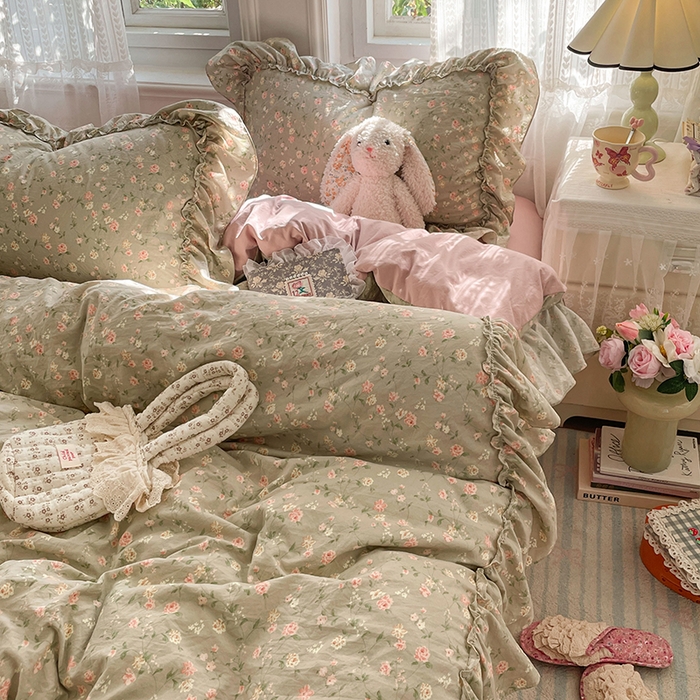 91家纺网 家纺一手货源 找家纺 优尚佳生活馆 2026新款A类仿棉水洗法式工艺花边四件套 曼塔蔷薇