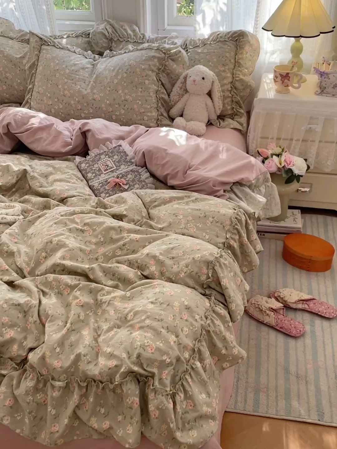 91家纺网 家纺一手货源 找家纺 优尚佳生活馆 2026新款A类仿棉水洗法式工艺花边四件套 曼塔蔷薇