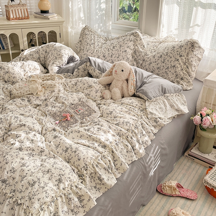 91家纺网 家纺一手货源 找家纺 优尚佳生活馆 2026新款A类仿棉水洗法式工艺花边四件套 秘密花园