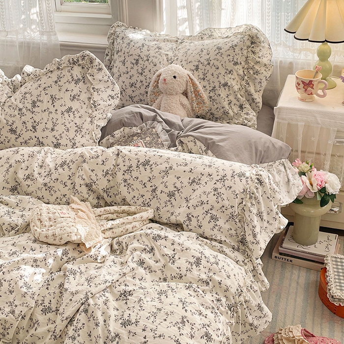 91家纺网 家纺一手货源 找家纺 优尚佳生活馆 2026新款A类仿棉水洗法式工艺花边四件套 秘密花园