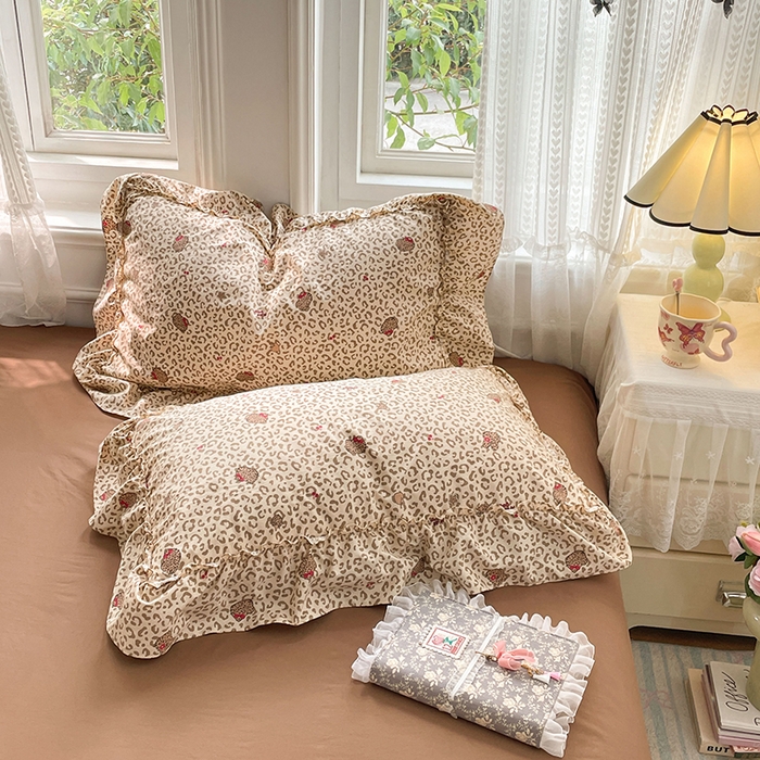 91家纺网 家纺一手货源 找家纺 优尚佳生活馆 2026新款A类仿棉水洗法式工艺花边四件套 奶豹栖塌