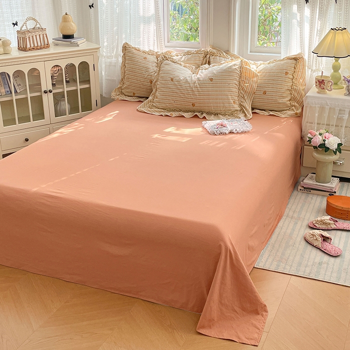 91家纺网 家纺一手货源 找家纺 优尚佳生活馆 2026新款A类仿棉水洗法式工艺花边四件套 甜瓜条纹