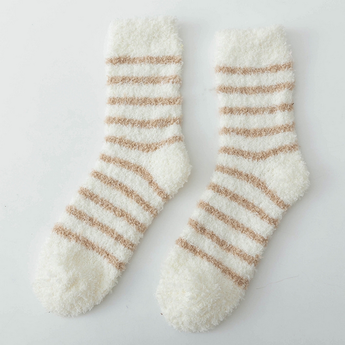 91家纺网 家纺一手货源 找家纺 良品汇馆 2026新款【女士珊瑚绒袜】珊瑚袜子女加厚保暖地板袜秋冬中筒袜女士加绒月子袜 新-白底细条纹 均码