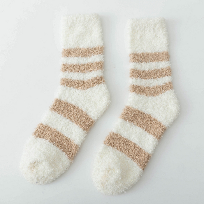 91家纺网 家纺一手货源 找家纺 良品汇馆 2026新款【女士珊瑚绒袜】珊瑚袜子女加厚保暖地板袜秋冬中筒袜女士加绒月子袜 新-白底粗条纹 均码