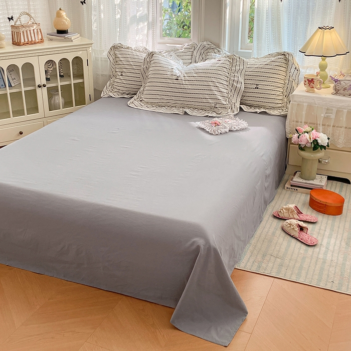 91家纺网 家纺一手货源 找家纺 优尚佳生活馆 2026新款A类仿棉水洗法式工艺花边四件套 条纹织梦