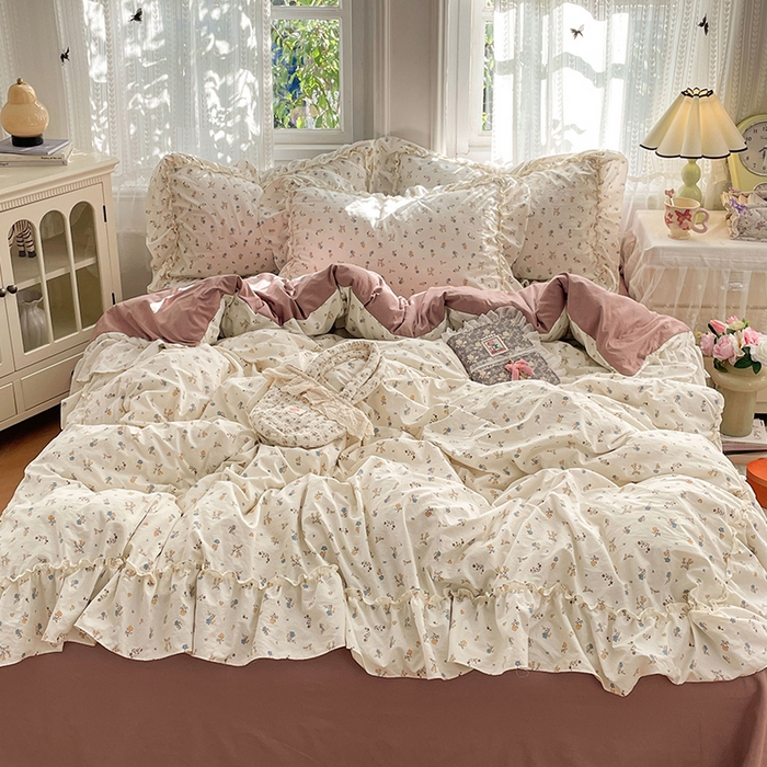 91家纺网 家纺一手货源 找家纺 优尚佳生活馆 2026新款A类仿棉水洗法式工艺花边四件套 鸳尾轻眠