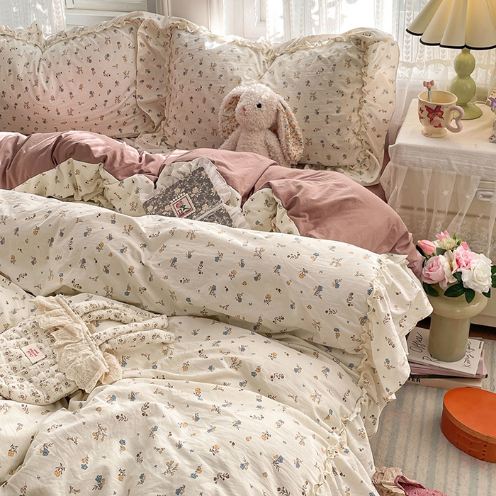 91家纺网 家纺一手货源 找家纺 优尚佳生活馆 2026新款A类仿棉水洗法式工艺花边四件套 鸳尾轻眠