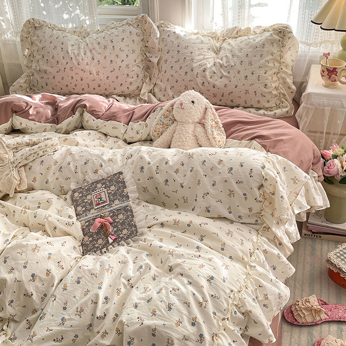 91家纺网 家纺一手货源 找家纺 优尚佳生活馆 2026新款A类仿棉水洗法式工艺花边四件套 鸳尾轻眠