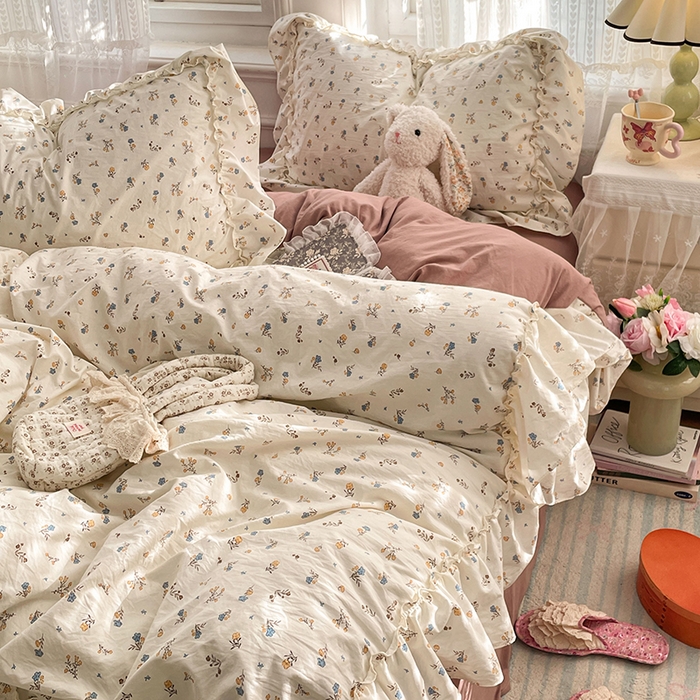 91家纺网 家纺一手货源 找家纺 优尚佳生活馆 2026新款A类仿棉水洗法式工艺花边四件套 鸳尾轻眠