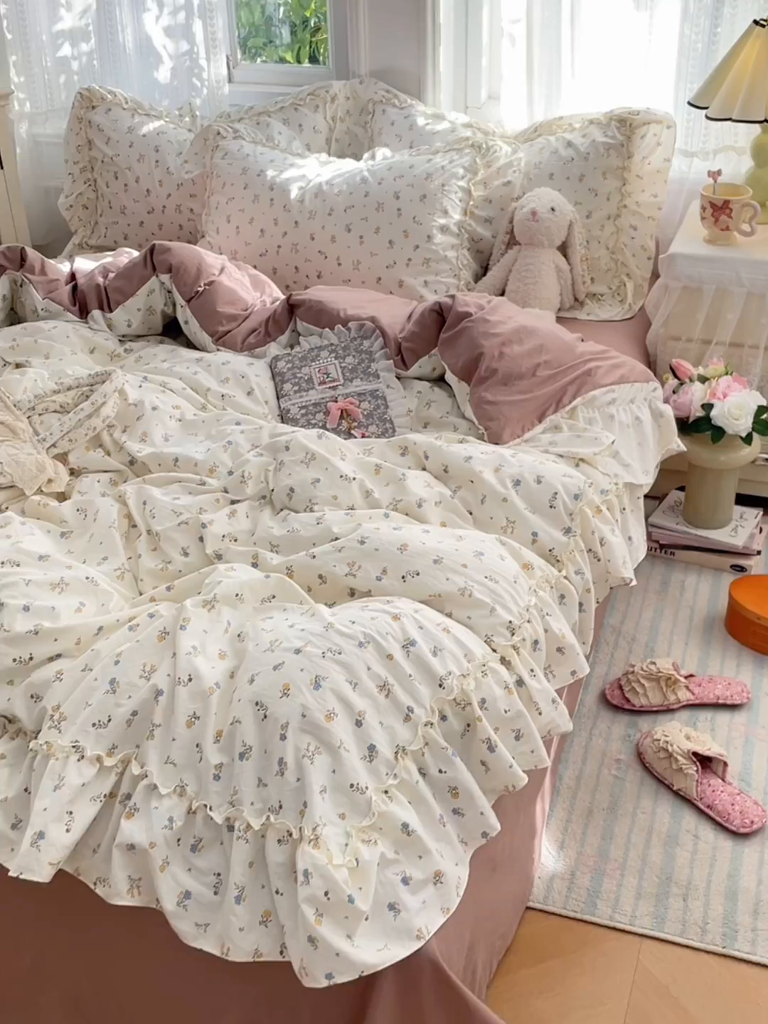 91家纺网 家纺一手货源 找家纺 优尚佳生活馆 2026新款A类仿棉水洗法式工艺花边四件套 鸳尾轻眠