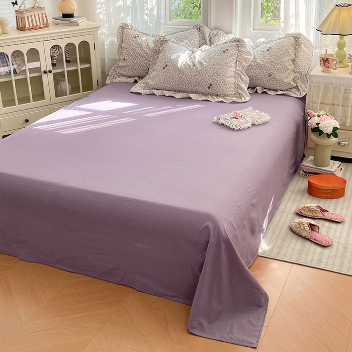 91家纺网 家纺一手货源 找家纺 优尚佳生活馆 2026新款A类仿棉水洗法式工艺花边四件套 云樱染紫