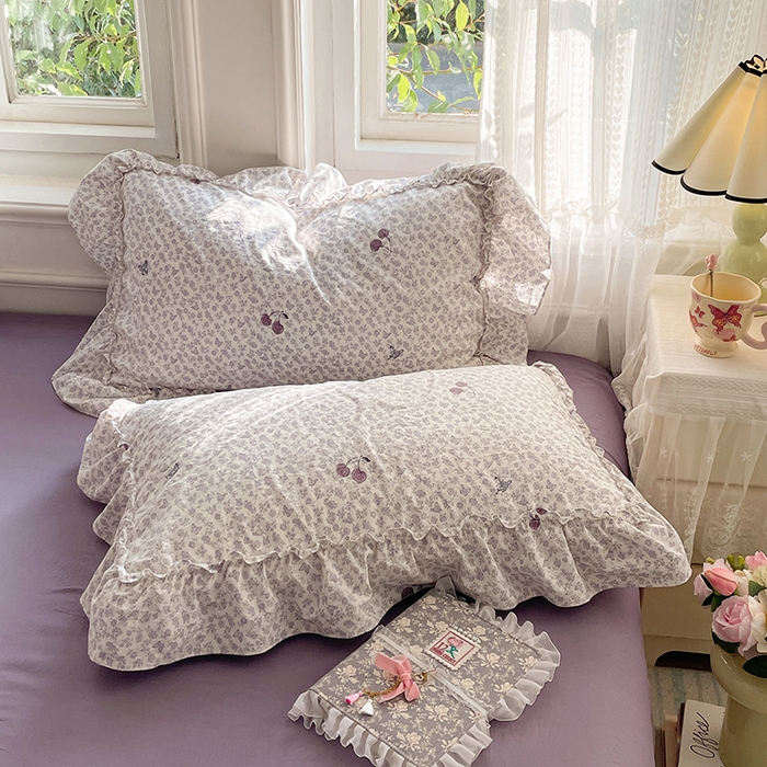 91家纺网 家纺一手货源 找家纺 优尚佳生活馆 2026新款A类仿棉水洗法式工艺花边四件套 云樱染紫