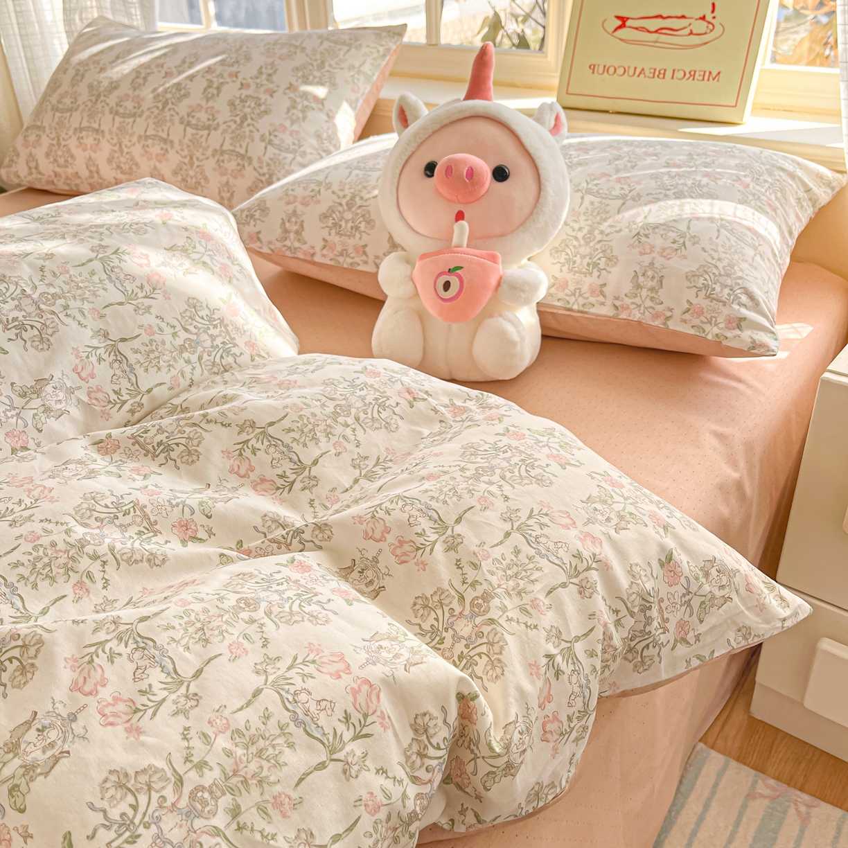 91家纺网 家纺一手货源 找家纺 瑞莱 2026新款全棉印花13070花卉系列四件套 闻花语