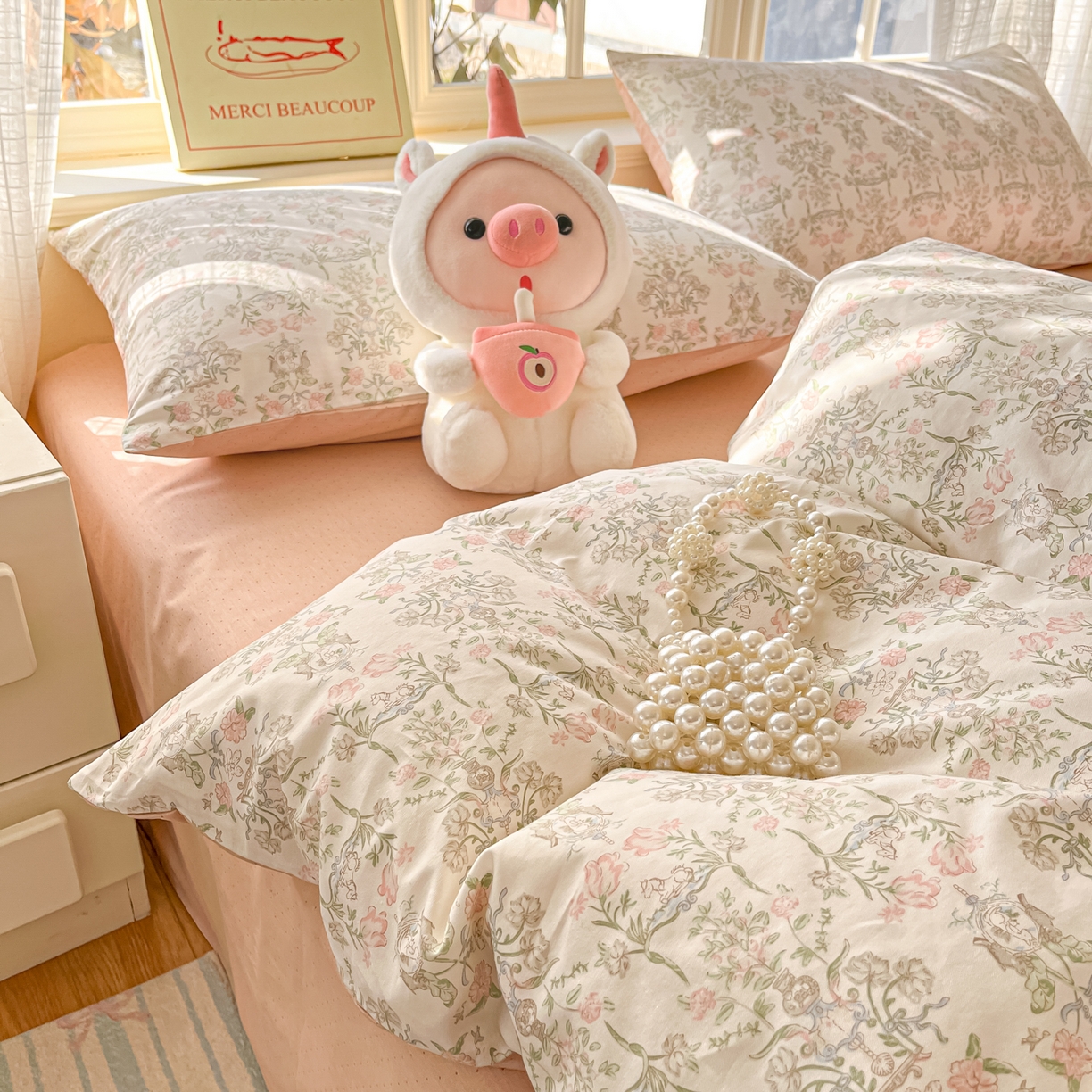 91家纺网 家纺一手货源 找家纺 瑞莱 2026新款全棉印花13070花卉系列四件套 闻花语