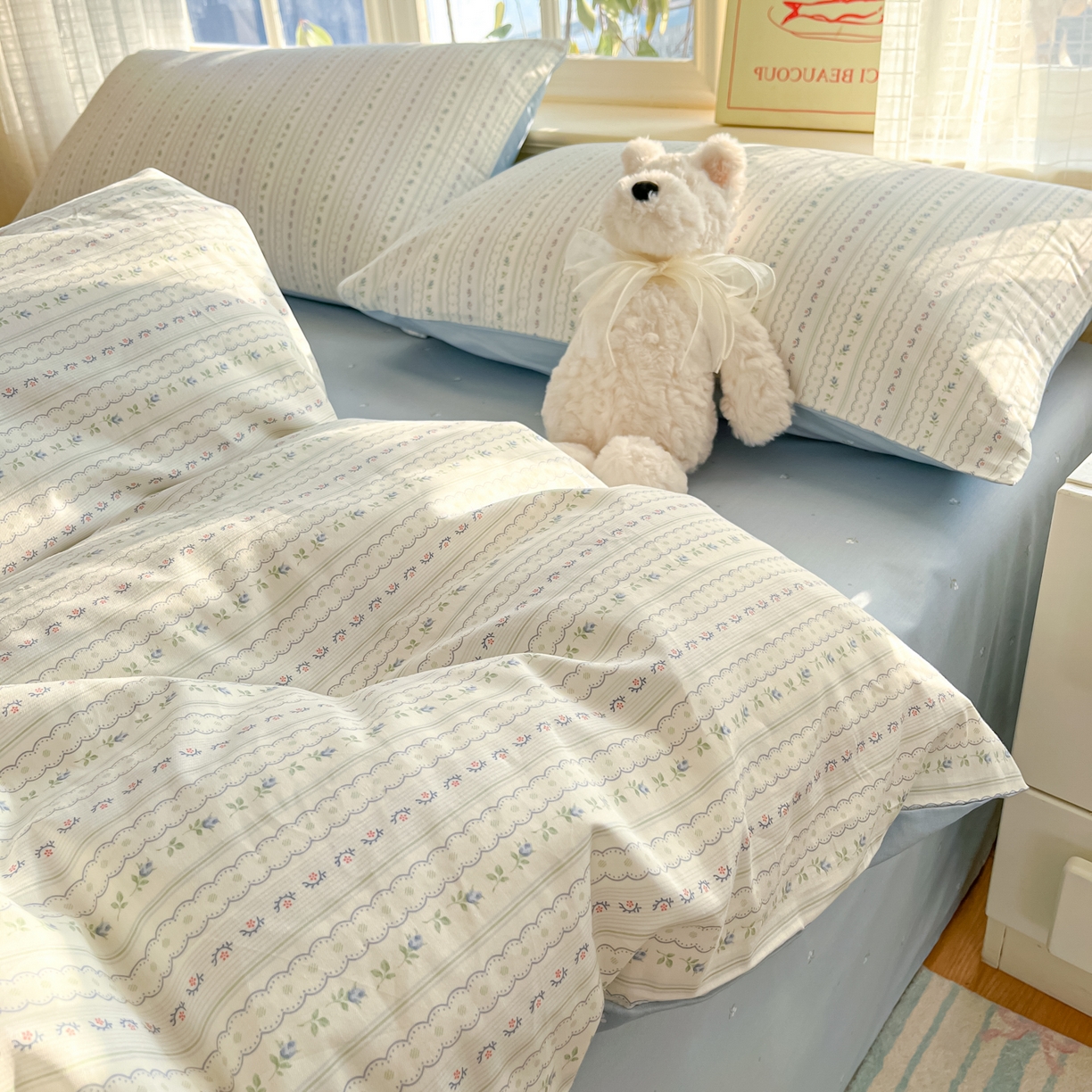 91家纺网 家纺一手货源 找家纺 瑞莱 2026新款全棉印花13070花卉系列四件套 波尔卡