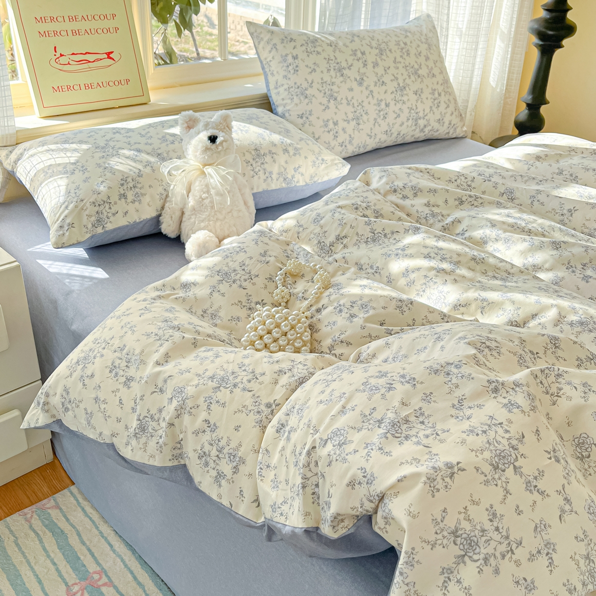 91家纺网 家纺一手货源 找家纺 瑞莱 2026新款全棉印花13070花卉系列四件套 沉香