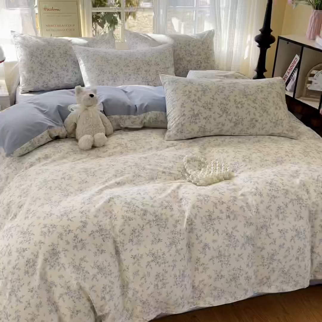 91家纺网 家纺一手货源 找家纺 瑞莱 2026新款全棉印花13070花卉系列四件套 沉香