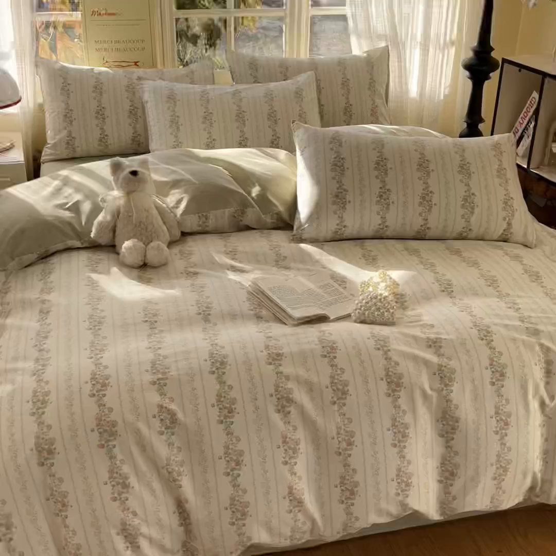 91家纺网 家纺一手货源 找家纺 瑞莱 2026新款全棉印花13070花卉系列四件套 椿茶弥香