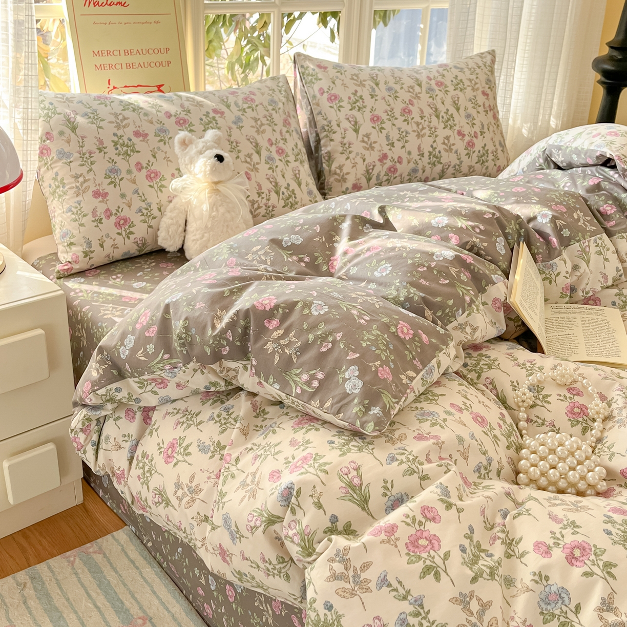 91家纺网 家纺一手货源 找家纺 瑞莱 2026新款全棉印花13070花卉系列四件套 此间春色