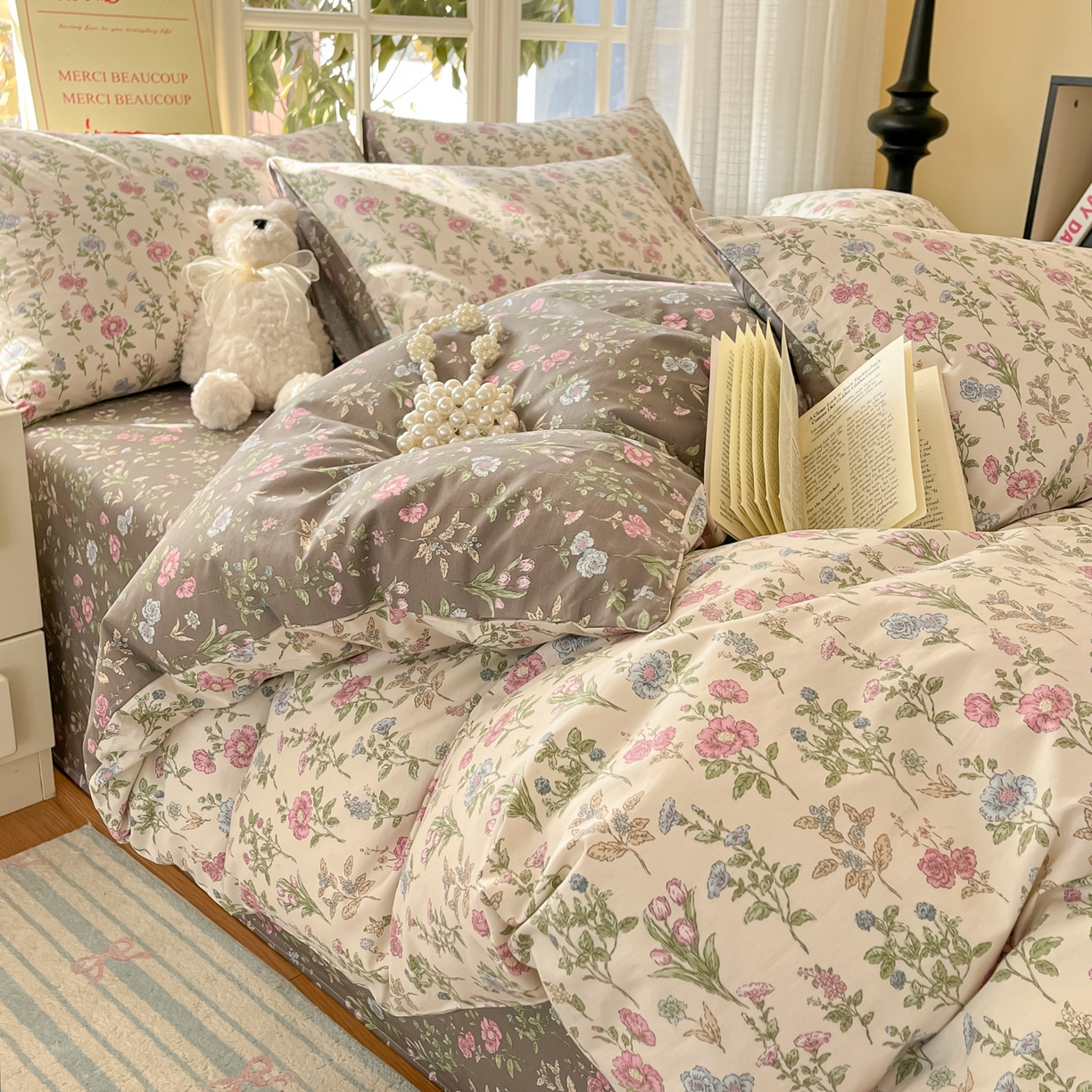 91家纺网 家纺一手货源 找家纺 瑞莱 2026新款全棉印花13070花卉系列四件套 此间春色