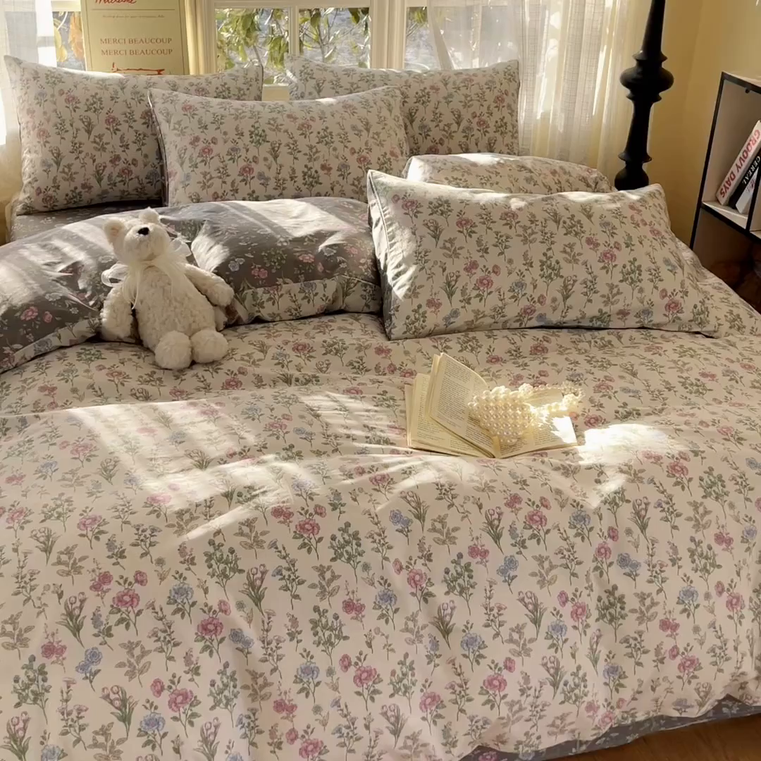 91家纺网 家纺一手货源 找家纺 瑞莱 2026新款全棉印花13070花卉系列四件套 此间春色