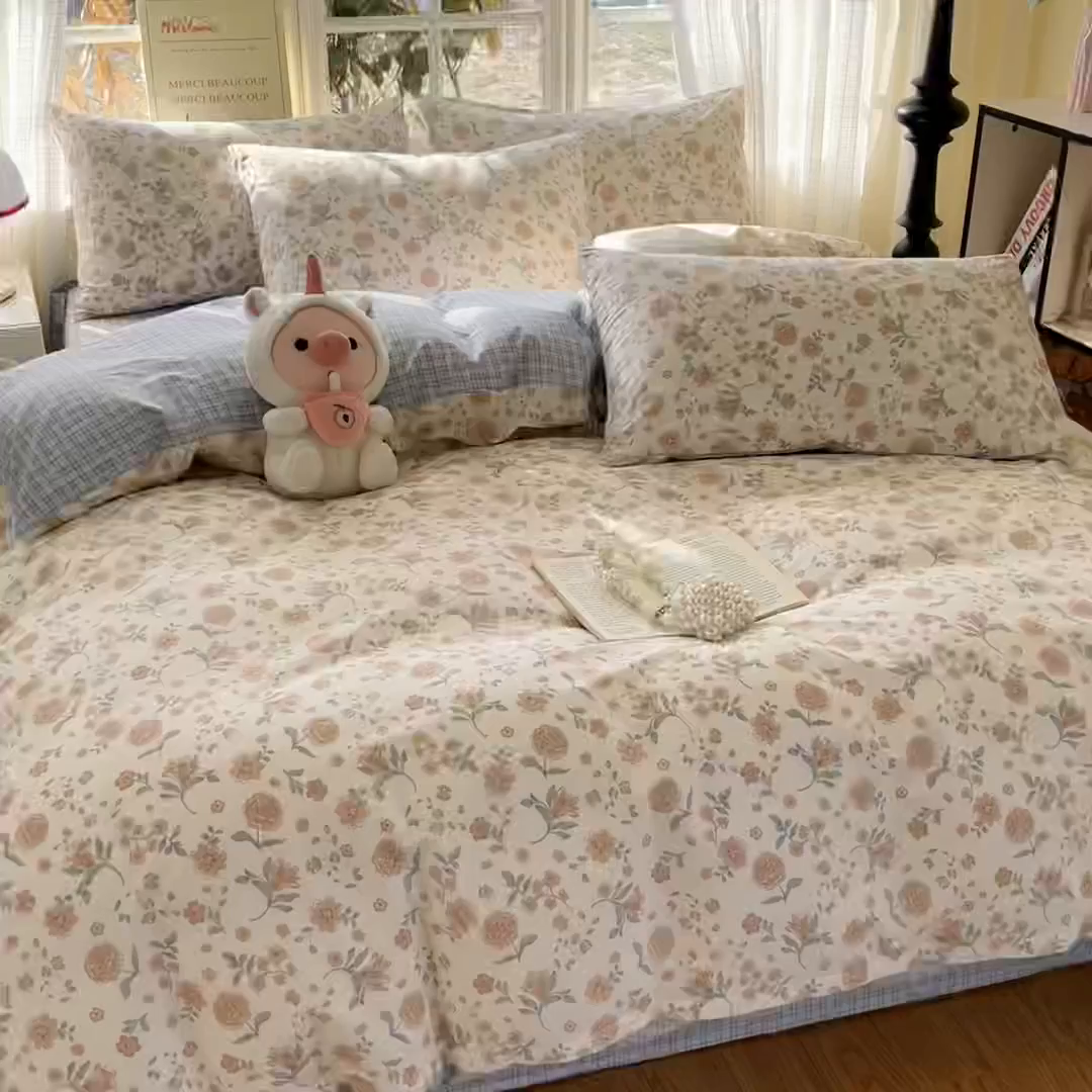 91家纺网 家纺一手货源 找家纺 瑞莱 2026新款全棉印花13070花卉系列四件套 时花令