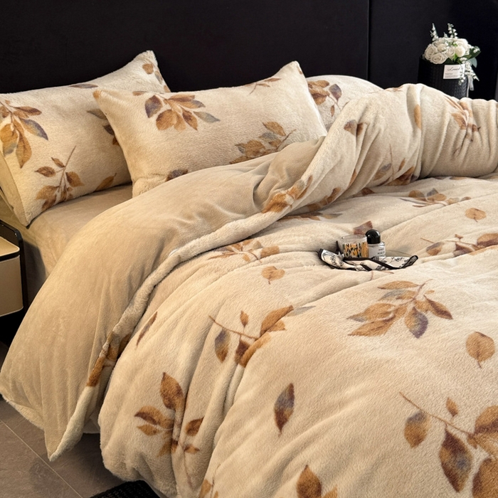 91家纺网 家纺一手货源 找家纺 良品汇馆 2026新款【小米貂绒套件】秋冬保暖四件套良品绒布加厚床品牛奶绒冬天印花 小米貂-秋华