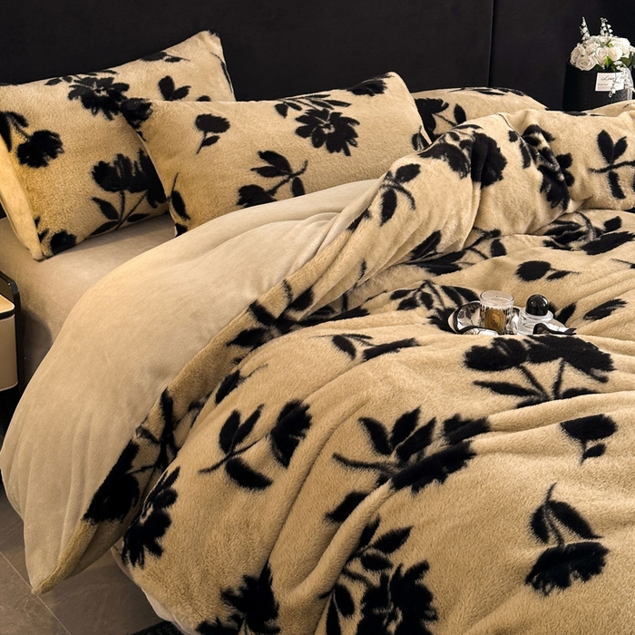 良品汇馆 2026新款【小米貂绒套件】秋冬保暖四件套良品绒布加厚床品牛奶绒冬天印花 小米貂-墨韵花影