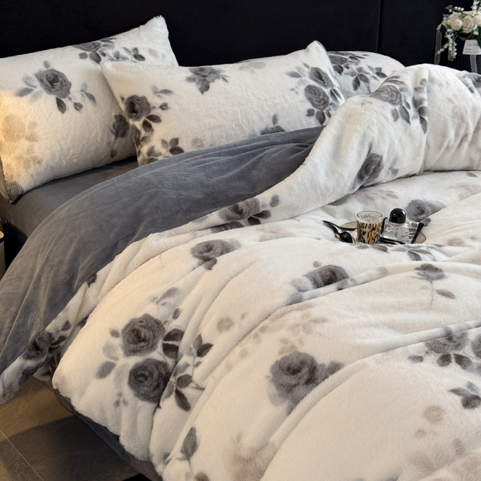 良品汇馆 2026新款【小米貂绒套件】秋冬保暖四件套良品绒布加厚床品牛奶绒冬天印花 小米貂-心上玫瑰